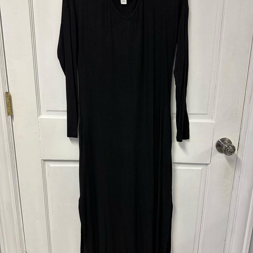 MakeMeChic Women's Boho Maxi Short Sleeve Split Pockets Tie Dye Long Dress Black